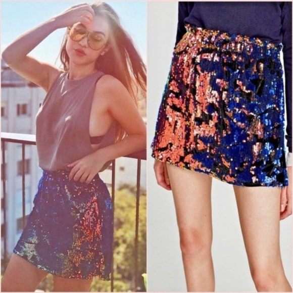 NWT Zara Sequin Velvet Mini Paperbag Waist Skirt - Picture 4 of 5
